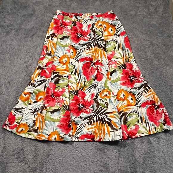 Talbots Floral Midi Skirt Women's 14W‎ Silk Linen Blend Lined Side Zip USA - Picture 1 of 10